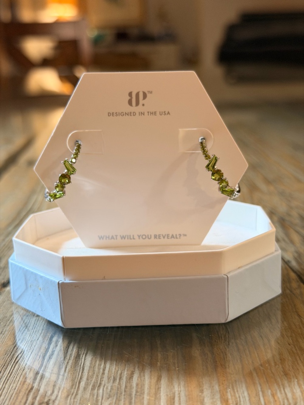 Green Crystal Hoop Earrings by BP— Sparkling Peridot Hoops